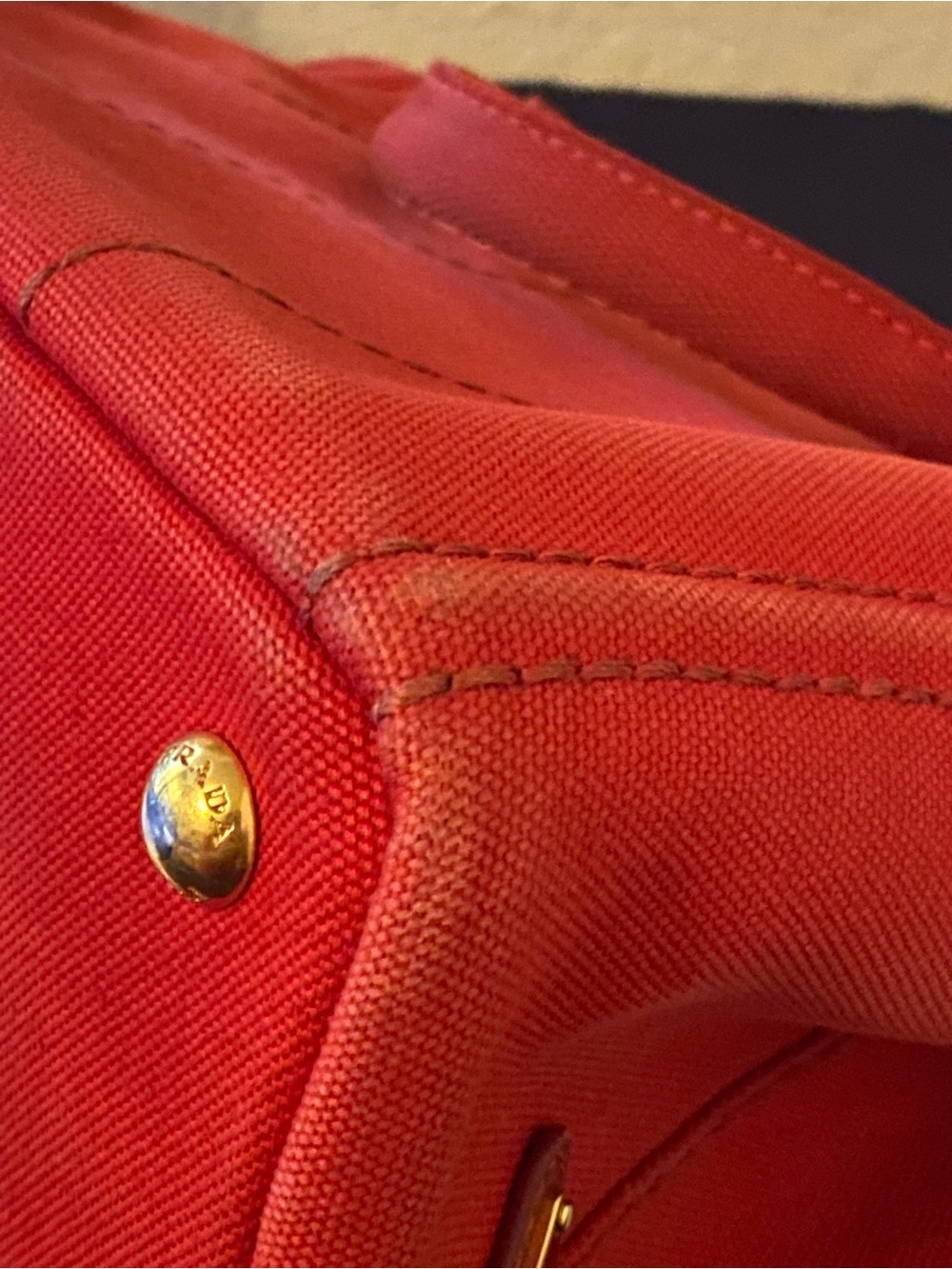 Prada Red Canapa Canvas Tote with Logo - w/Authentication Card - Picture 6 of 17